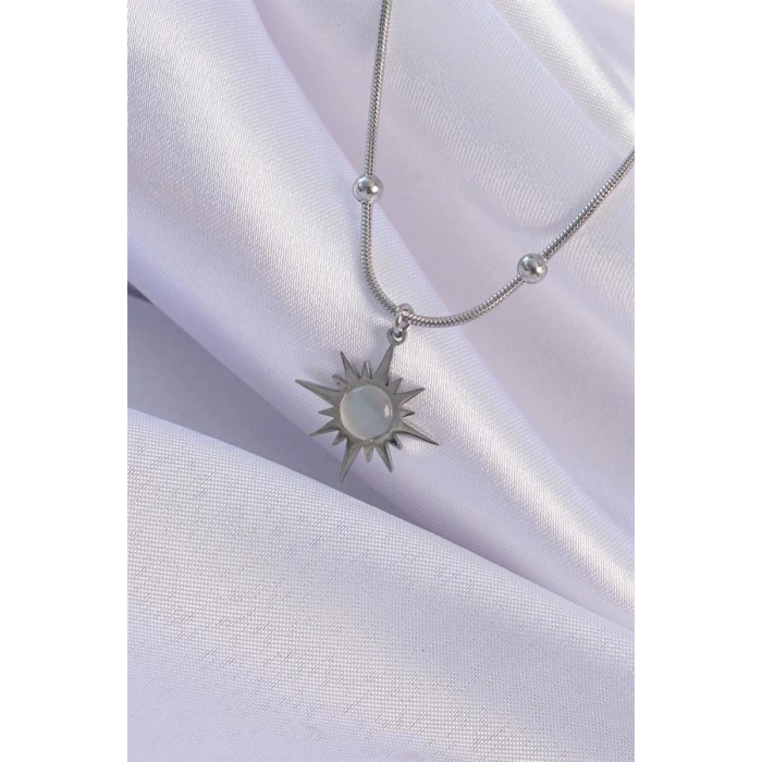 316L Çelik Gümüş Renk Sedefli Yıldız Model Kolye