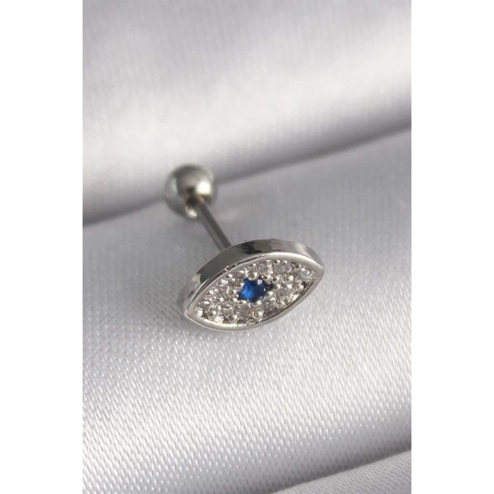 316L Çelik Gümüş Renk Zirkon Taşlı Göz Tragus Piercing