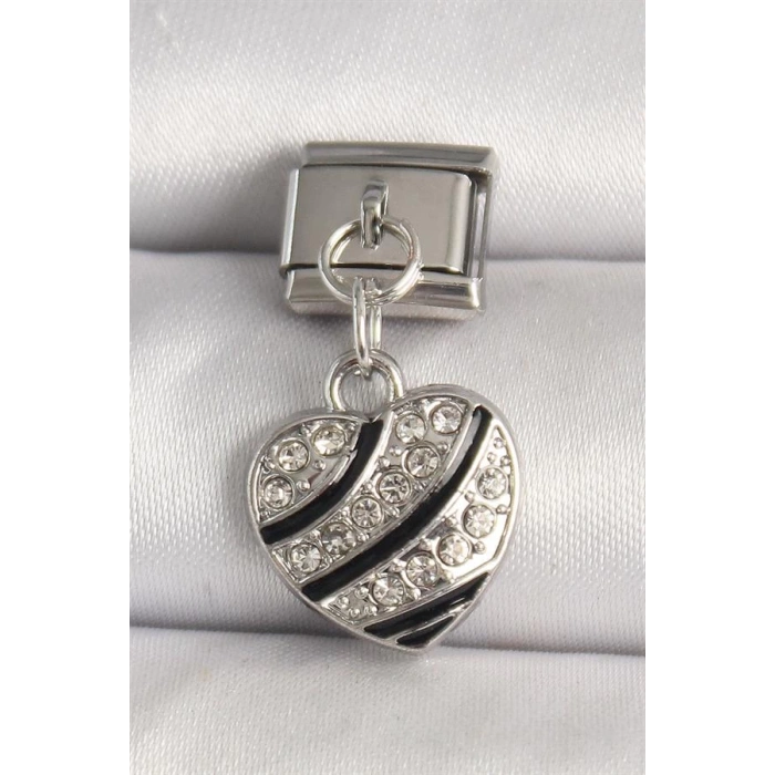 316L Çelik Gümüş Renk Zirkon Taşlı Kalp Model Nomination Charm