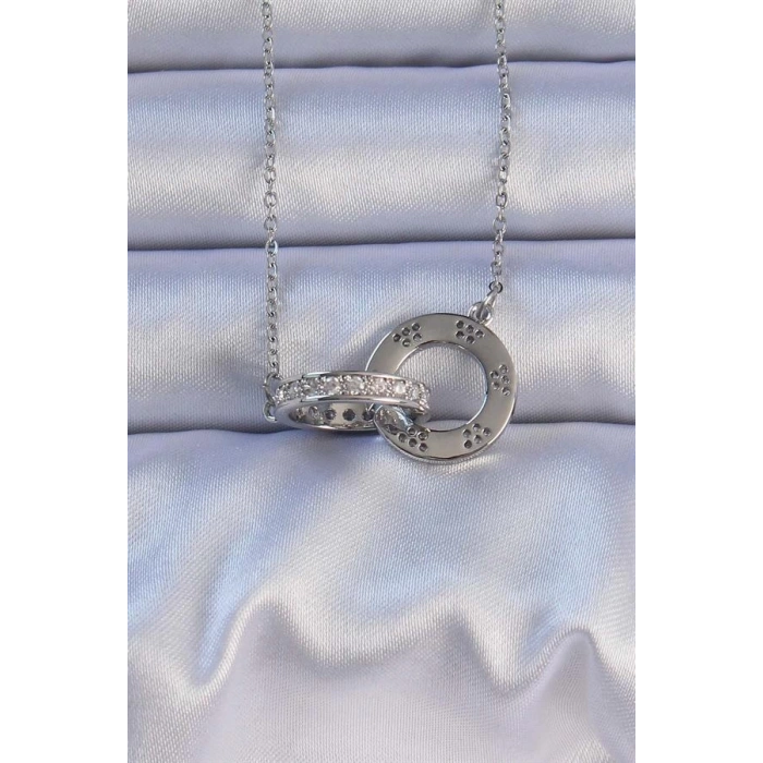 316L Çelik Gümüş Renk Zirkon Taşlı Kolye