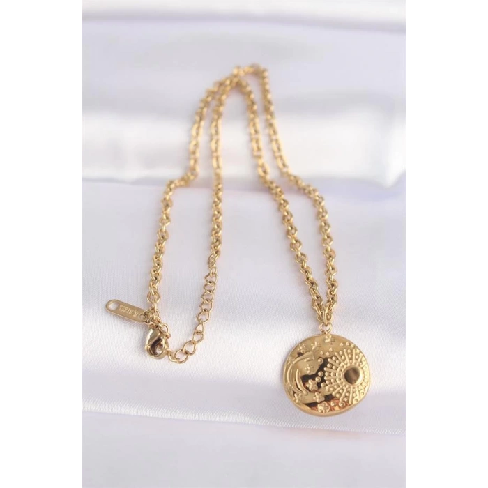 316L Çelik Zincir Altın Renk Oval Desenli Kolye