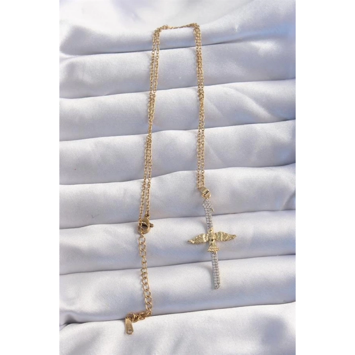 316L Çelik Zincir Gold Renkli Zirkon Taşlı Anka Kuşu Kolye
