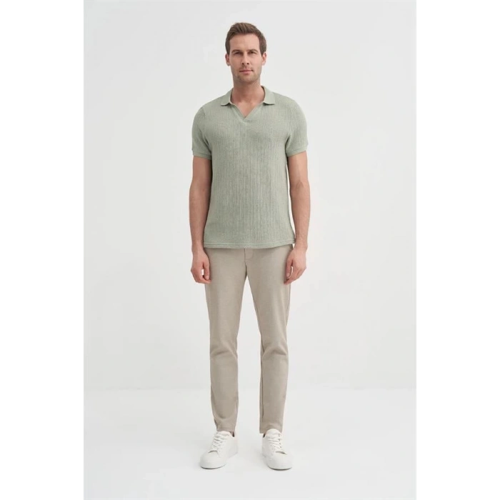 4012 Örgü Polo Yaka Erkek TShirt Yeşil