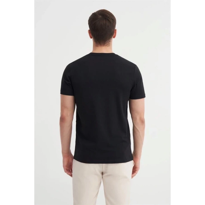 4165 Bisiklet Yaka Baskılı Erkek T-Shirt SİYAH