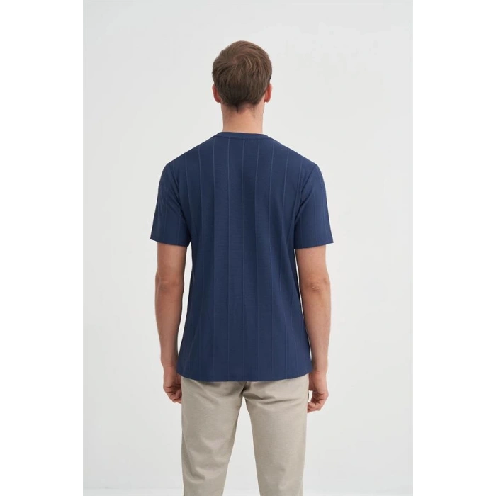 4203 VİSKON KUMAŞ BİSİKLET YAKA REGULAR FİT ERKEK TSHİRT LACİVERT