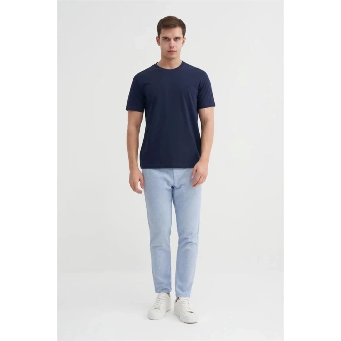 4623 Bisiklet Yaka Basıc Erkek T-Shirt Lacivert