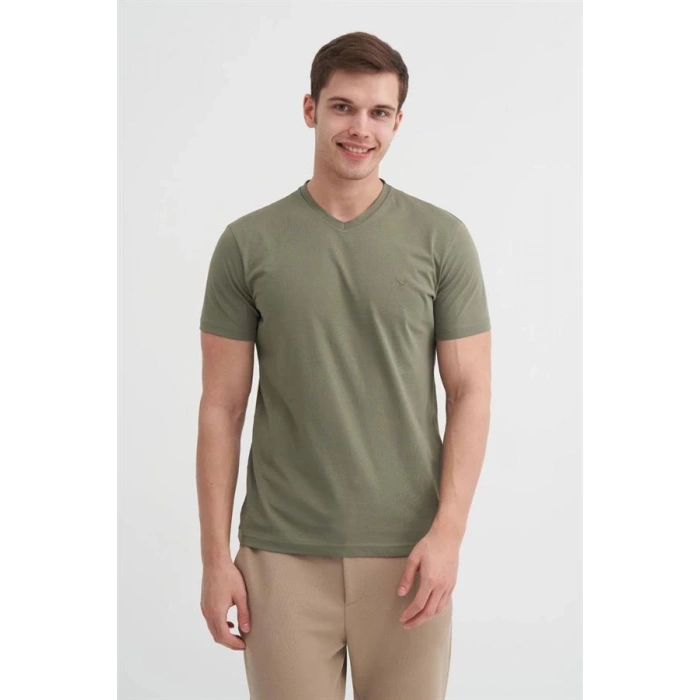 4624 Basıc V Yaka Erkek T-Shirt Haki