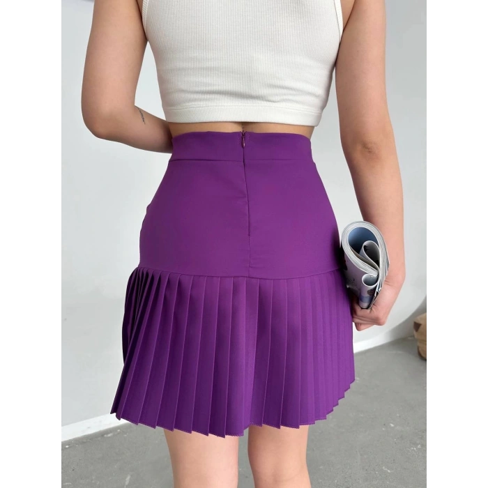 Altı pliseli mini etek Mor s24705