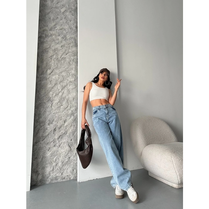 Baggy kar yıkama orta mavi jeans pantolon d2007