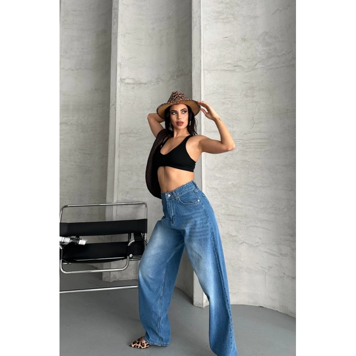 Baggy süper taş bıyık yıkama mavi jeans pantolon d2007