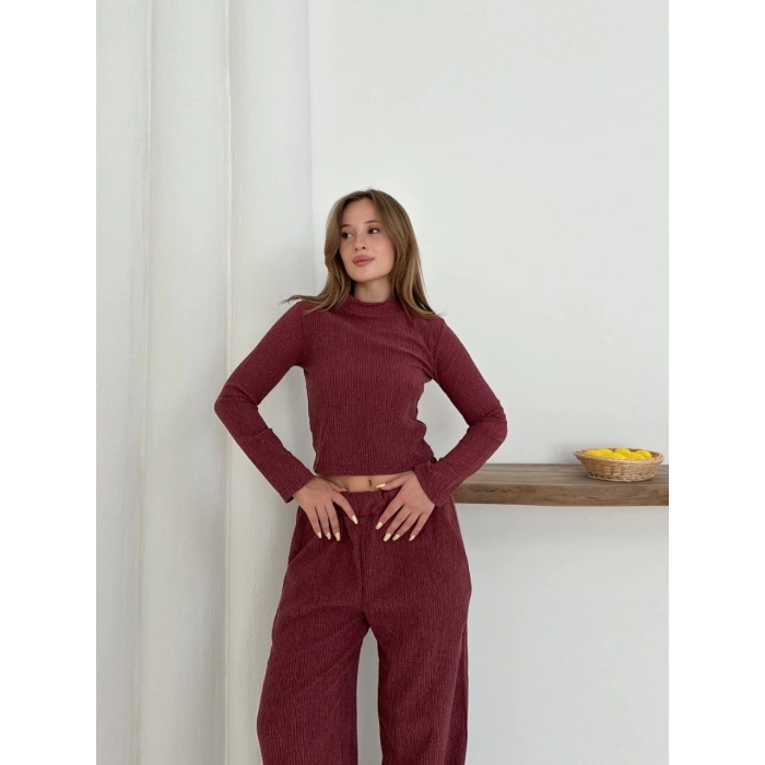 Balıkçı yaka örme takım bordo st265865
