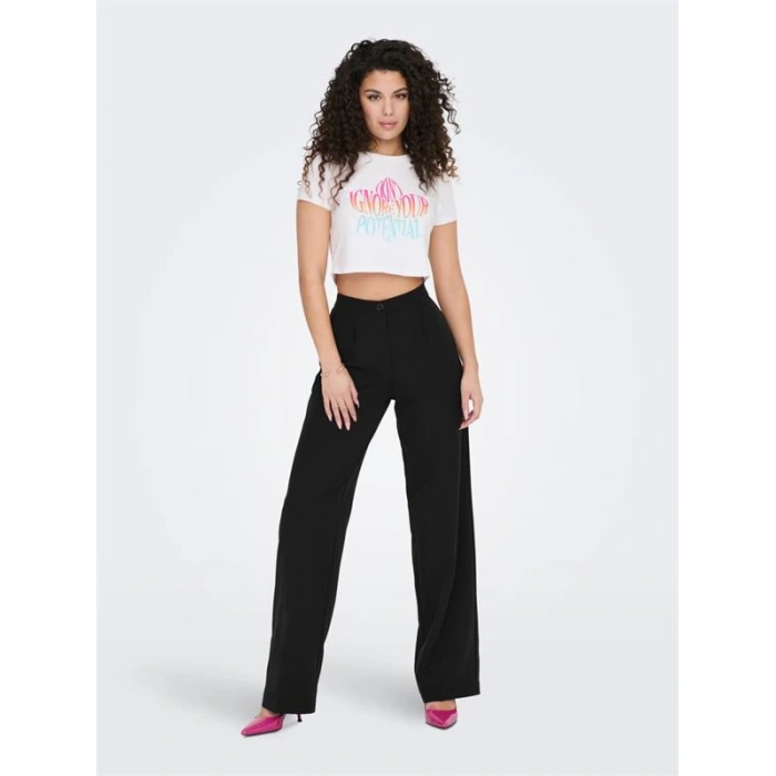 Baskılı Bisiklet Yaka Crop T-Shirt