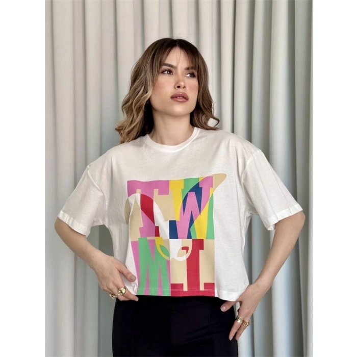 Baskılı Crop Kadın T-Shirt