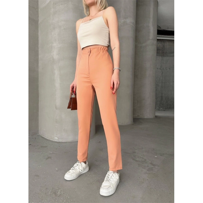 Beli lastikli karamel pantolon