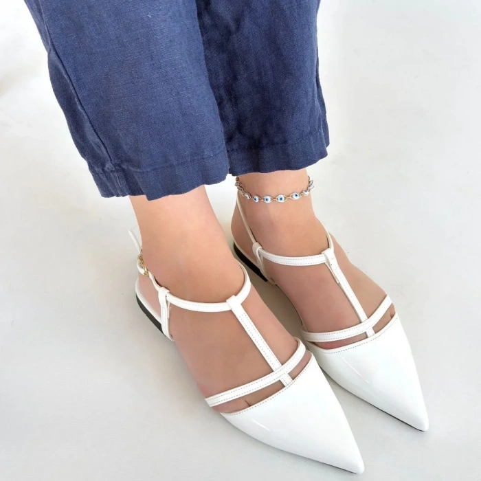 Canca Beyaz Rugan Babet Ayakkabı