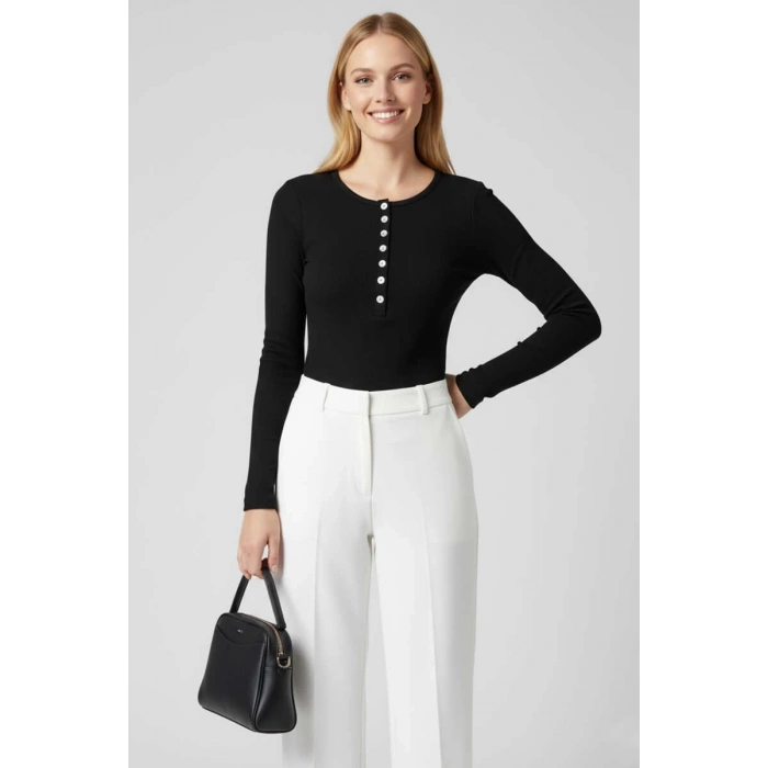 Çıtçıt Detaylı Bluz Siyah T4343