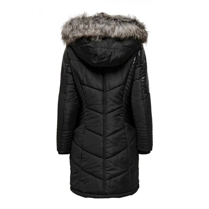 Deri Detaylı Kürklü Parka SIYAH