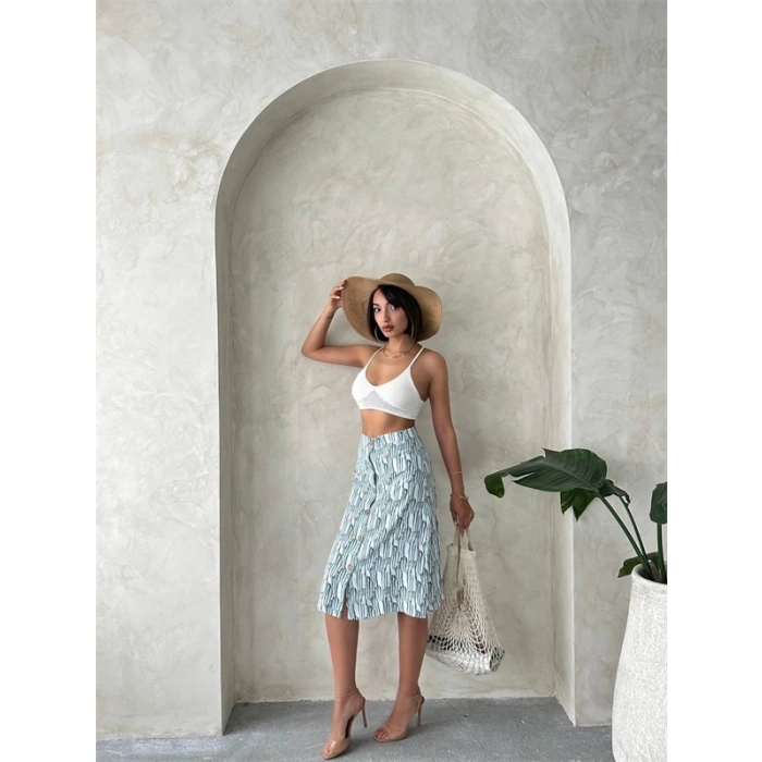 Desenli düğmeli etek s25800