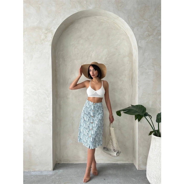 Desenli düğmeli etek s25800