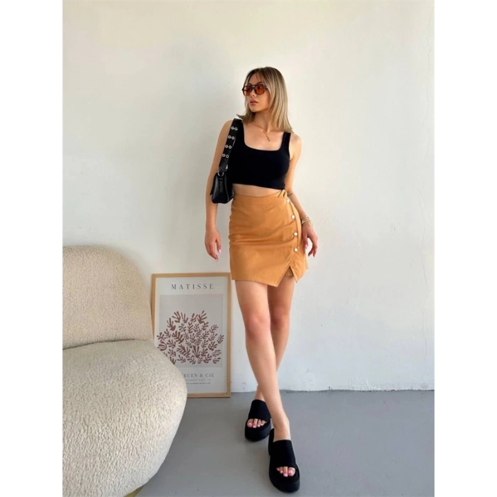 Dört çıtçıtlı Gabardin şort etek s249001