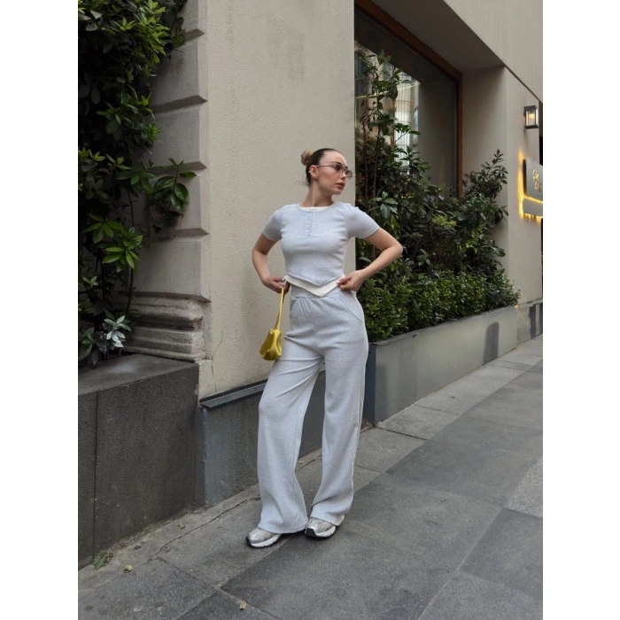 Düğme yakalı gri alt üst takım s3943