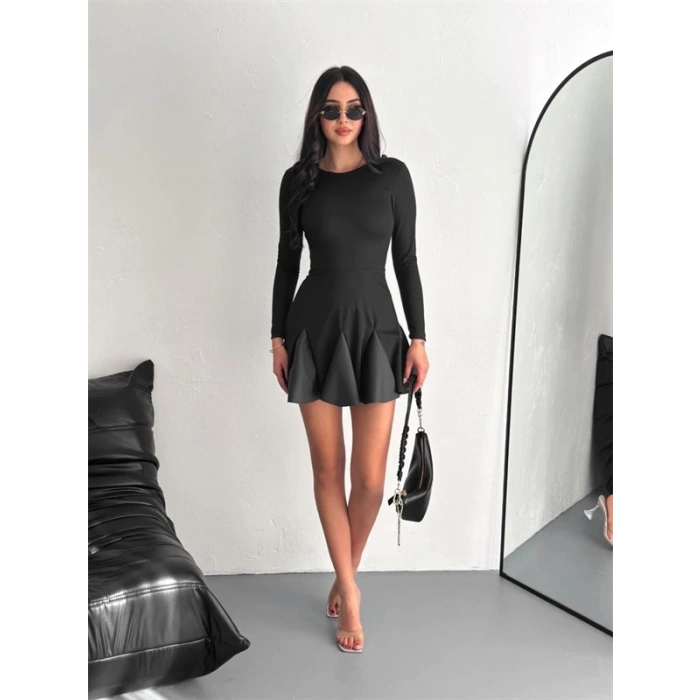 Eteği kloş crep mini elbise s1267