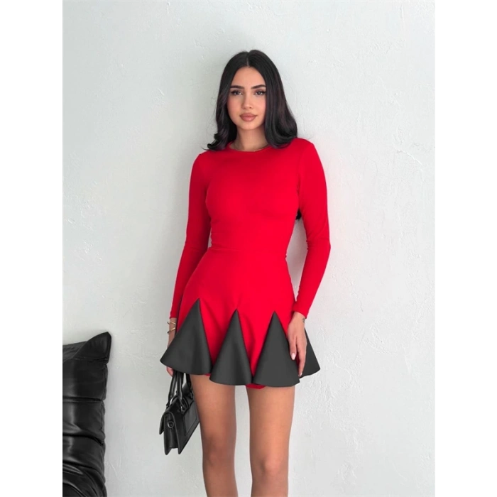 Eteği kloş crep mini elbise s1267