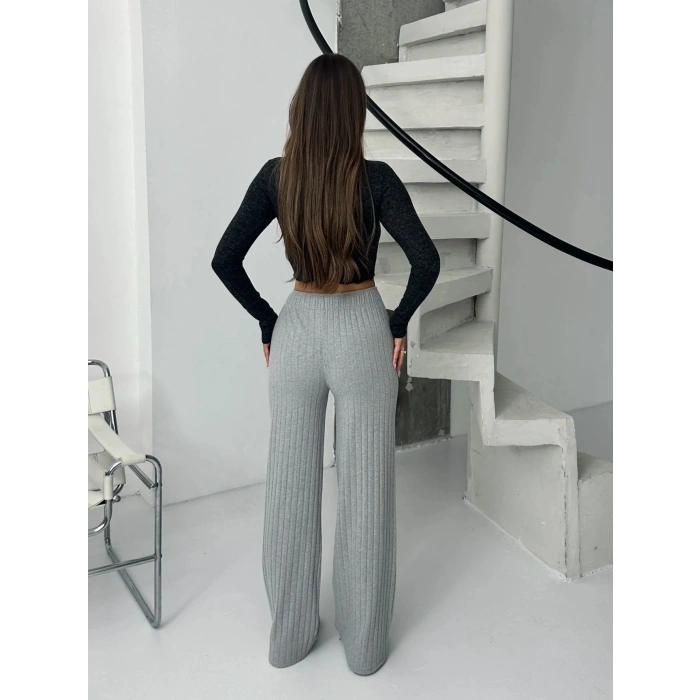 Fitilli şardonlu pantolon gri a4058