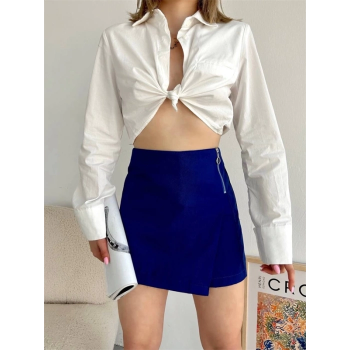 Gabardin fermuarlı şort etek S24906