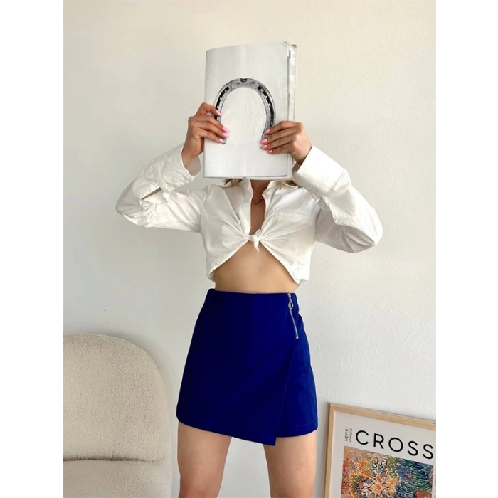 Gabardin fermuarlı şort etek S24906