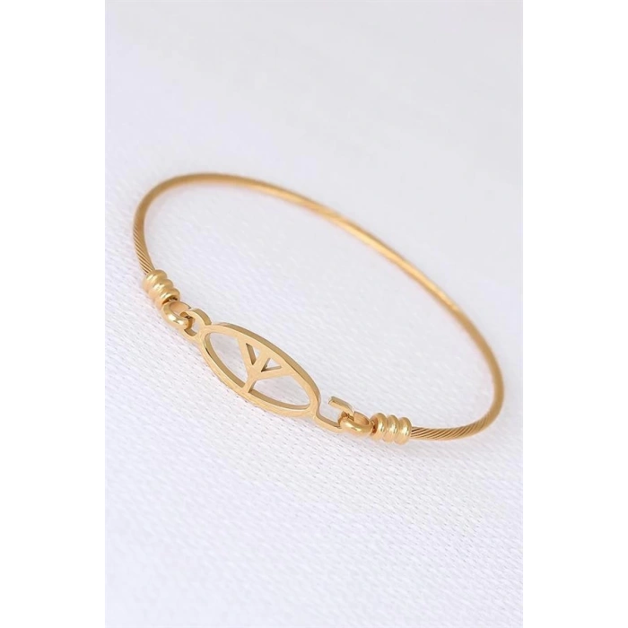 Gold Metal Çelik Figürlü Erkek Kelepçe Bileklik