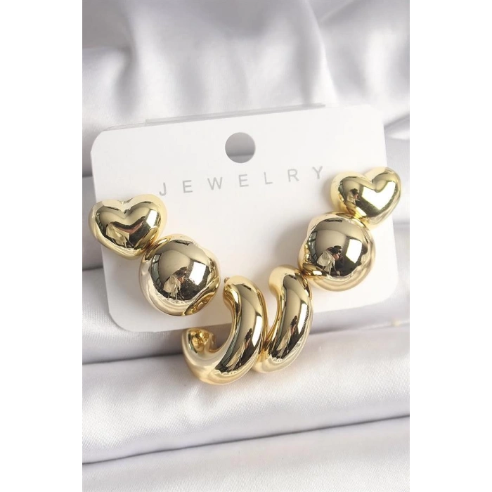 Gold Renk İşlemeli Daire Halka Model CCB Kadın Küpe Seti