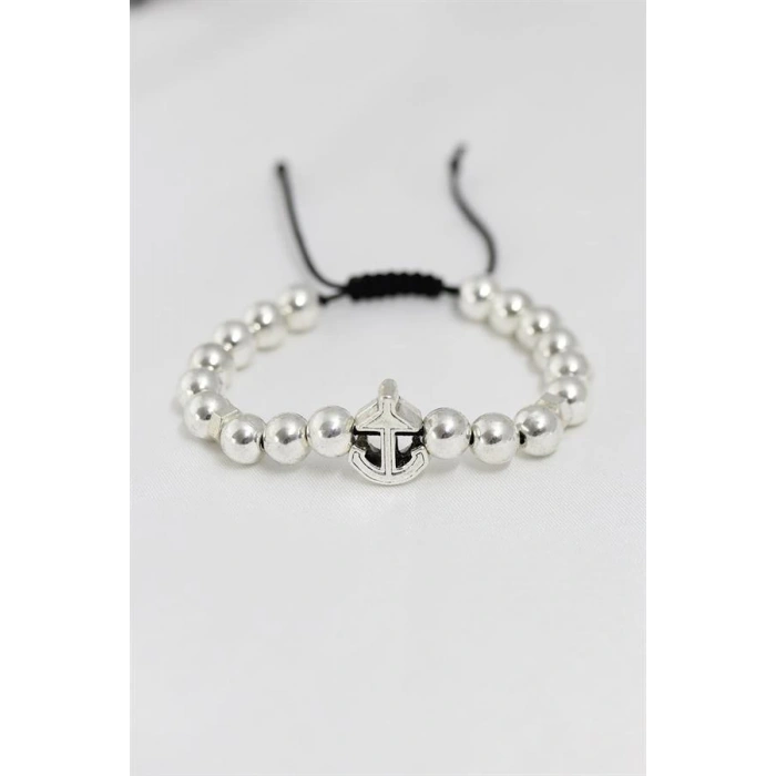 Gümüş Renk Çapa Figürlü Asansörlü Erkek Bileklik