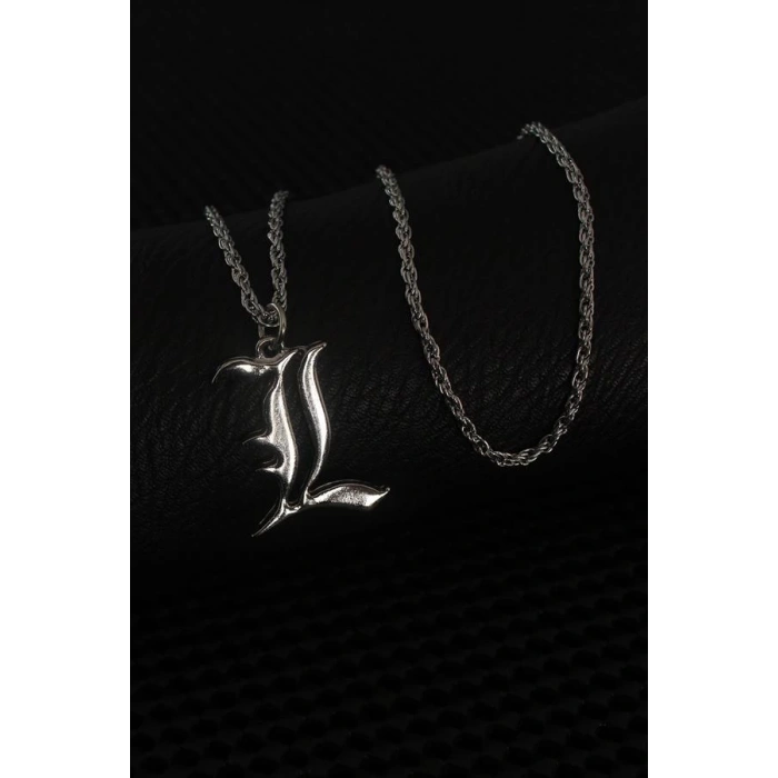 Gümüş Renk L Harf Erkek Kolye