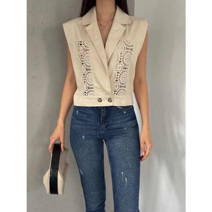 Güpür Detaylı Kadın Yelek