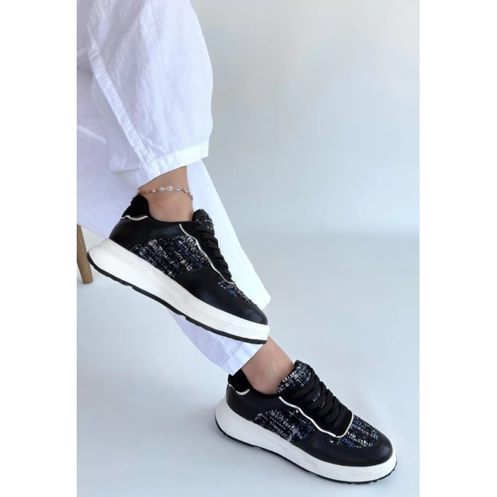 Hawer Siyah Cilt Bağcıklı Spor Ayakkabı