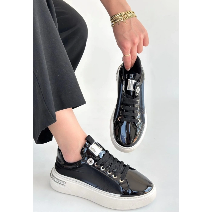 Hley Siyah Rugan Paraşüt Detaylı Bağcıklı Spor Ayakkabı