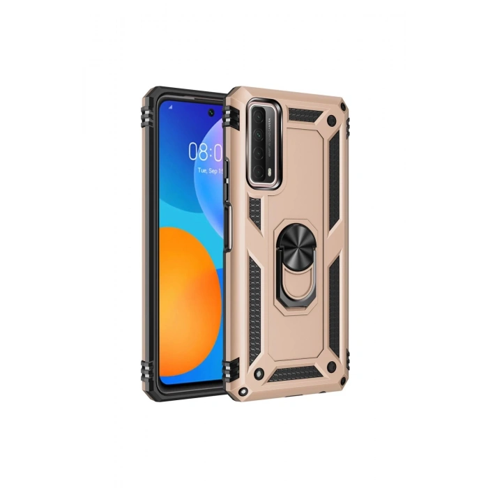 Huawei P Smart 2021 Kılıf Sofya Yüzüklü Silikon Kapak - Gold