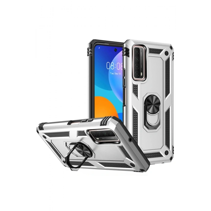 Huawei P Smart 2021 Kılıf Sofya Yüzüklü Silikon Kapak - Gümüş