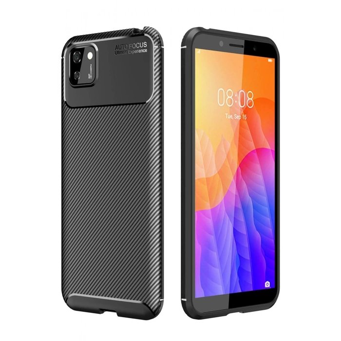 Huawei Y5P Kılıf Auto Focus Karbon Kapak - Siyah