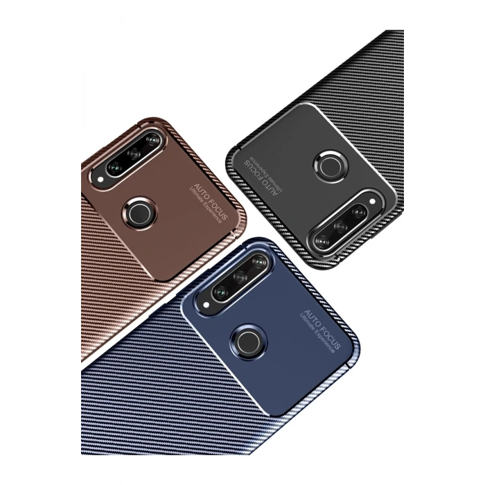 Huawei Y6P Kılıf Auto Focus Karbon Kapak - Kahverengi