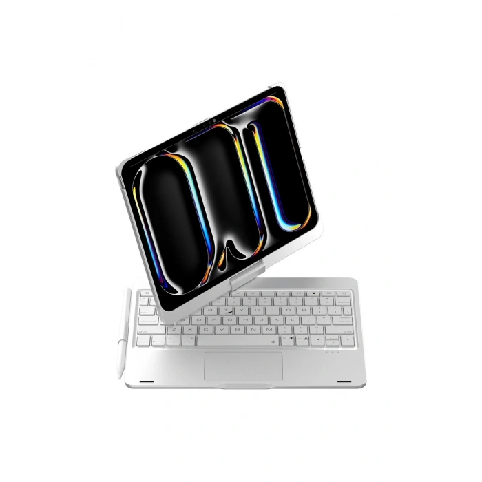 iPad Pro 11 (2024) F11 ATS Kılıf Magic Dönen Klavyeli Tablet Kılıf - Gümüş