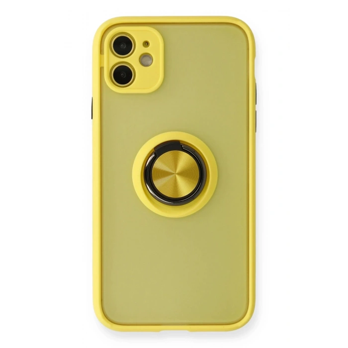 iPhone 11 Kılıf Montreal Yüzüklü Silikon Kapak - Sarı