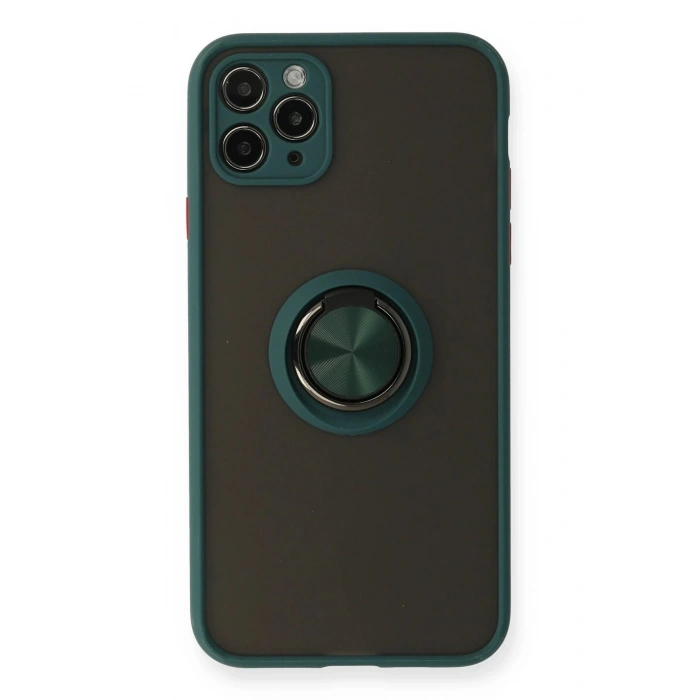 iPhone 11 Pro Kılıf Montreal Yüzüklü Silikon Kapak - Yeşil