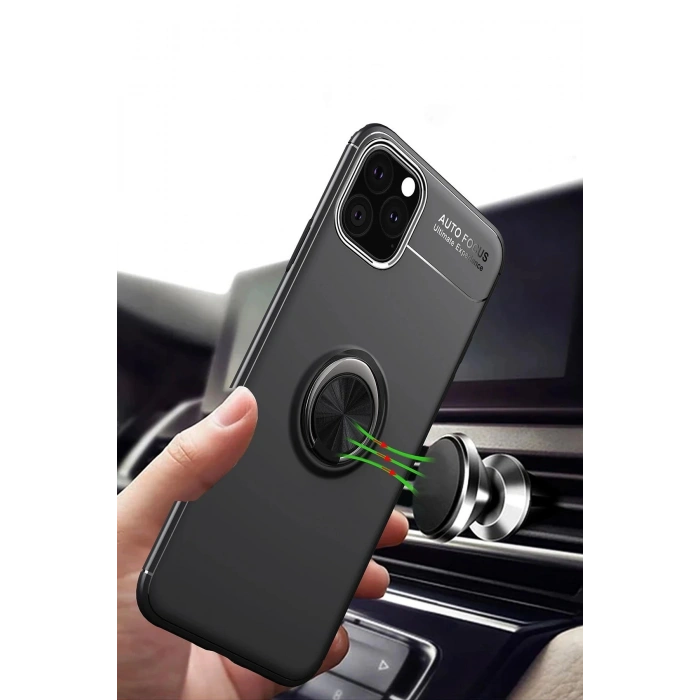 iPhone 11 Pro Max Kılıf Range Yüzüklü Silikon - Siyah-Gold