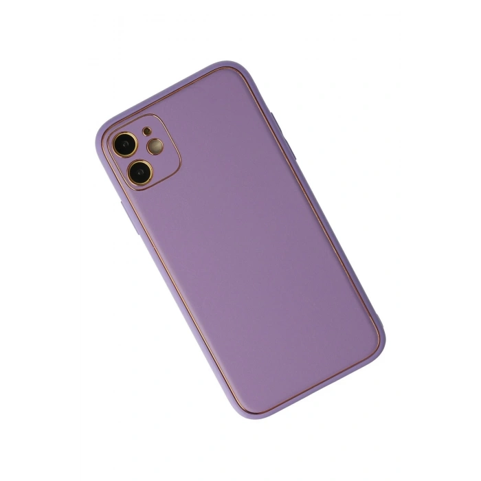 iPhone 12 Kılıf Coco Deri Silikon Kapak - Lila