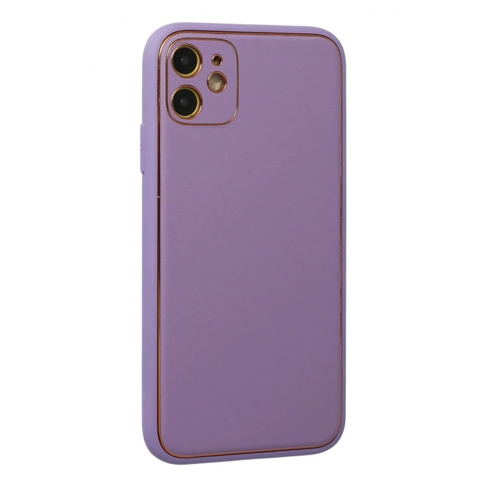 iPhone 12 Kılıf Coco Deri Silikon Kapak - Lila