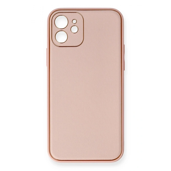 iPhone 12 Kılıf Coco Deri Silikon Kapak - Pembe
