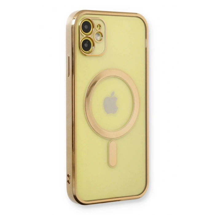 iPhone 12 Kılıf Magneticsafe Lazer Silikon - Gold