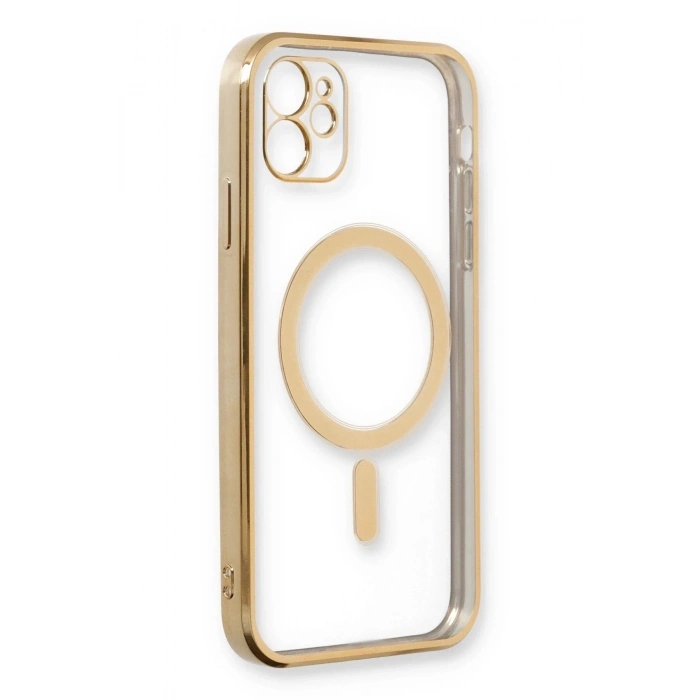 iPhone 12 Kılıf Magneticsafe Lazer Silikon - Gold